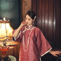 red and white jacquard of new fund of 2020 autumn winters is big sleeve cardigan all lovely girl employed in cheongsam