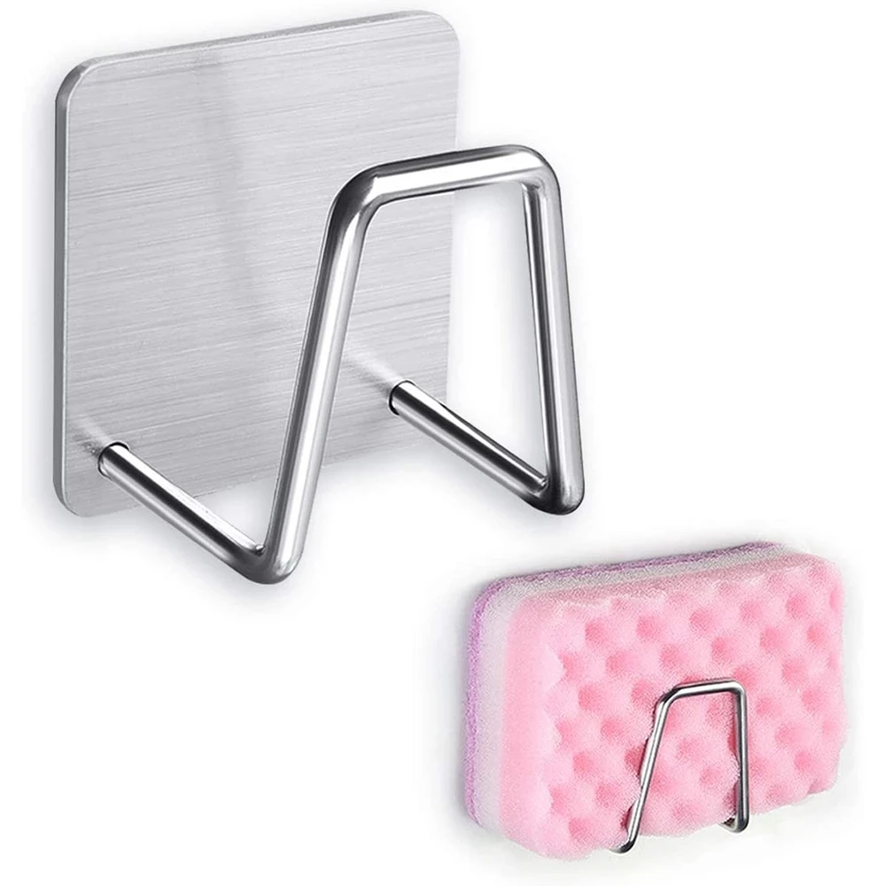 

Kitchen Adhesive Stainless Steel Sponge Holder Waterproof Sink Sponge Drain Rack Shelf kitchen organizer and storage Accessories
