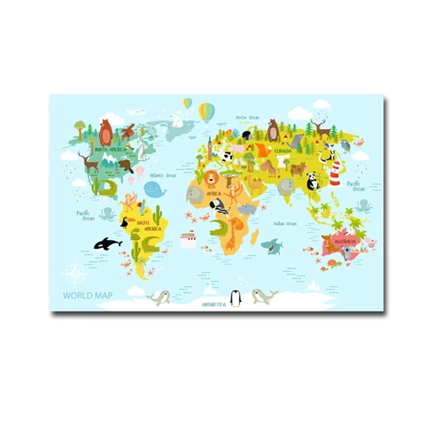 Животные, Карта мира, плакат, настенный постер, красочный мир, Картина на холсте, картины, детская комната, Декор, большой размер