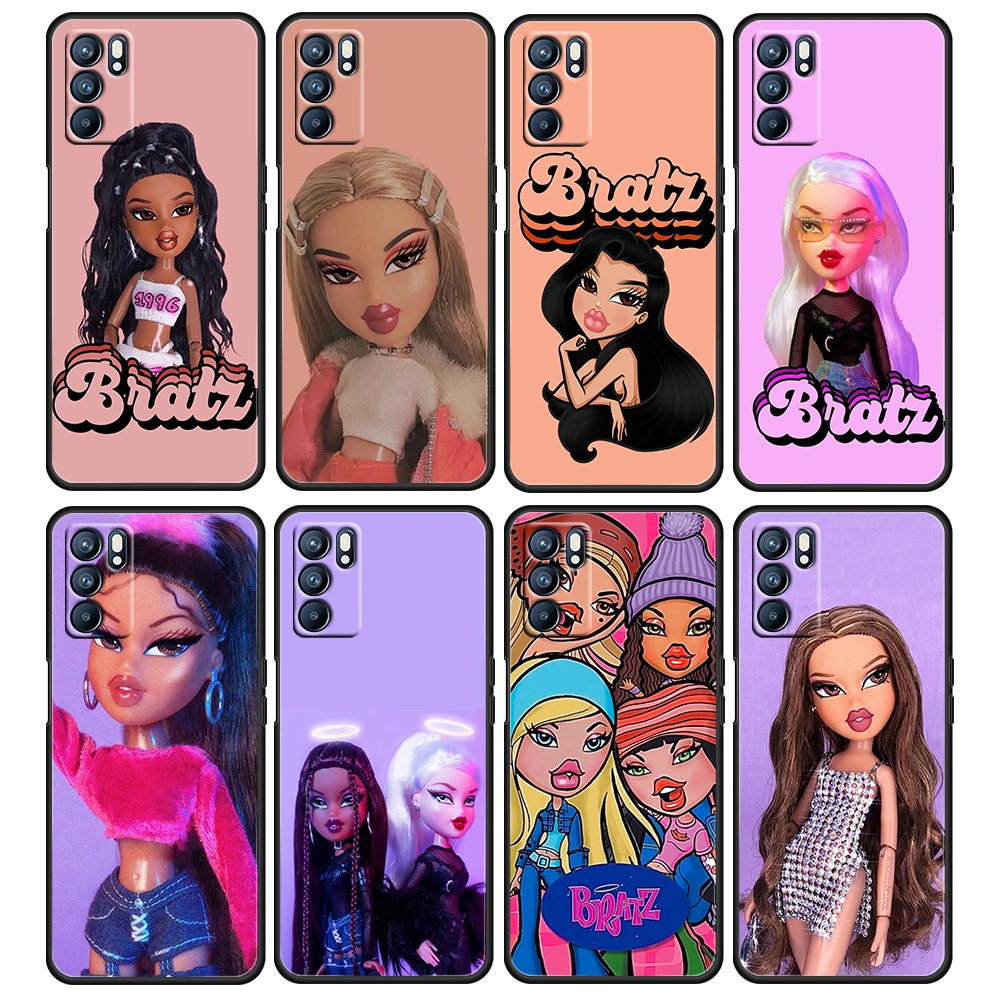 

Cute Bratz Fashion Doll For OPPO Reno 6 5 4 3 2 2Z 2F Z 4F 4SE 4Z 4G 5G Pro Plus Lite Silicone Black Phone Case Cover