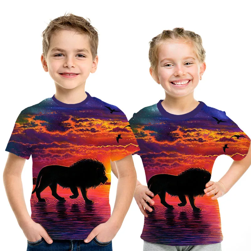 picture color Уличная одежда с 3D принтом детская футболка с изображением короля льва Летняя Повседневная рубашка с короткими рукавами и изображением Льва для мальчиков и девочек - Цвет: picture color