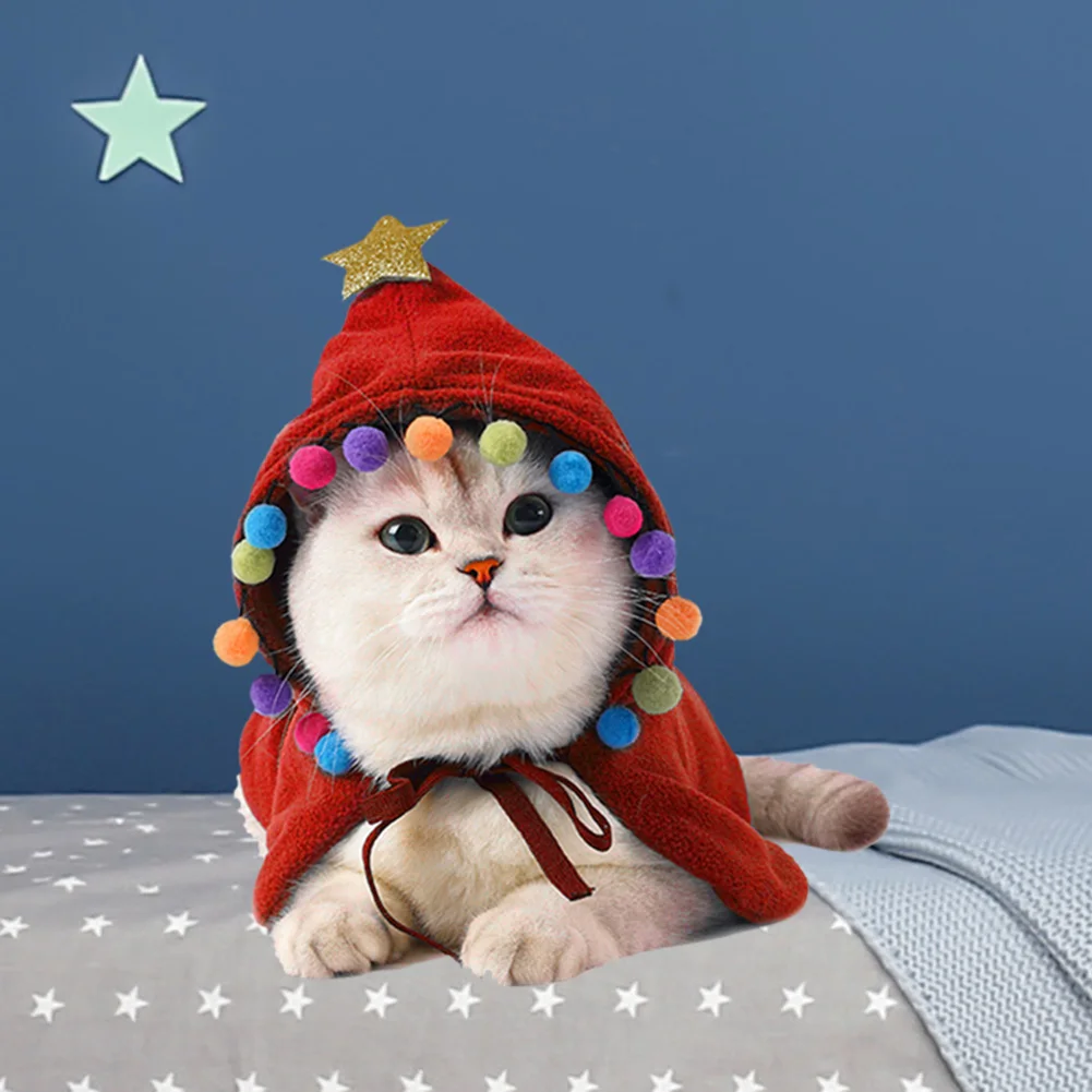 

Рождественская накидка для домашних животных, кошек, костюм, плюшевая накидка с капюшоном, наряд вечерние, реквизит для косплея, теплая зимн...