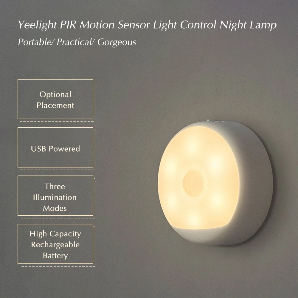 Yeelight 6LED PIR датчик движения ночная лампа с питанием от USB управляемый индукционный светильник для человеческого тела чувствительный лунный wc светильник для Xiaomi