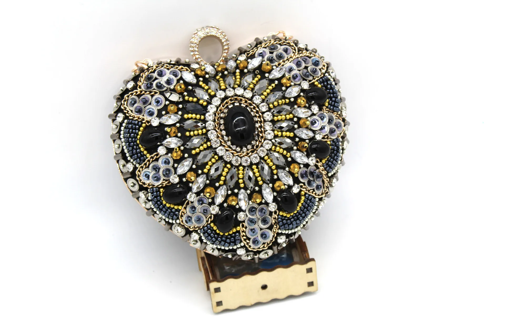 Роскошная винтажная сумка на плечо с черными бусинами и жемчужинами в форме