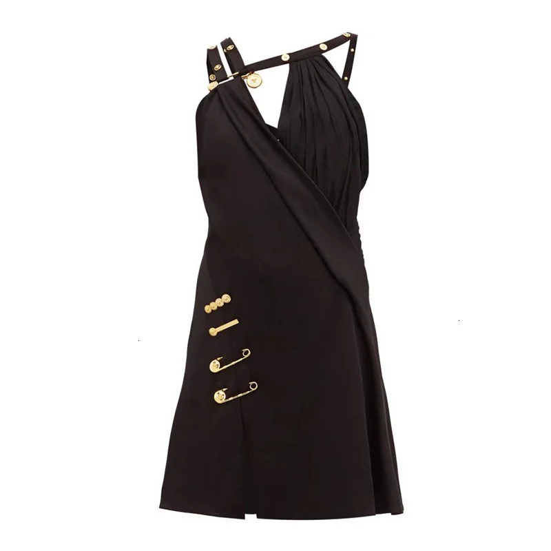 

Sexy backless women's dress v-neck pin decoration high waist sling summer waist hip skirt women