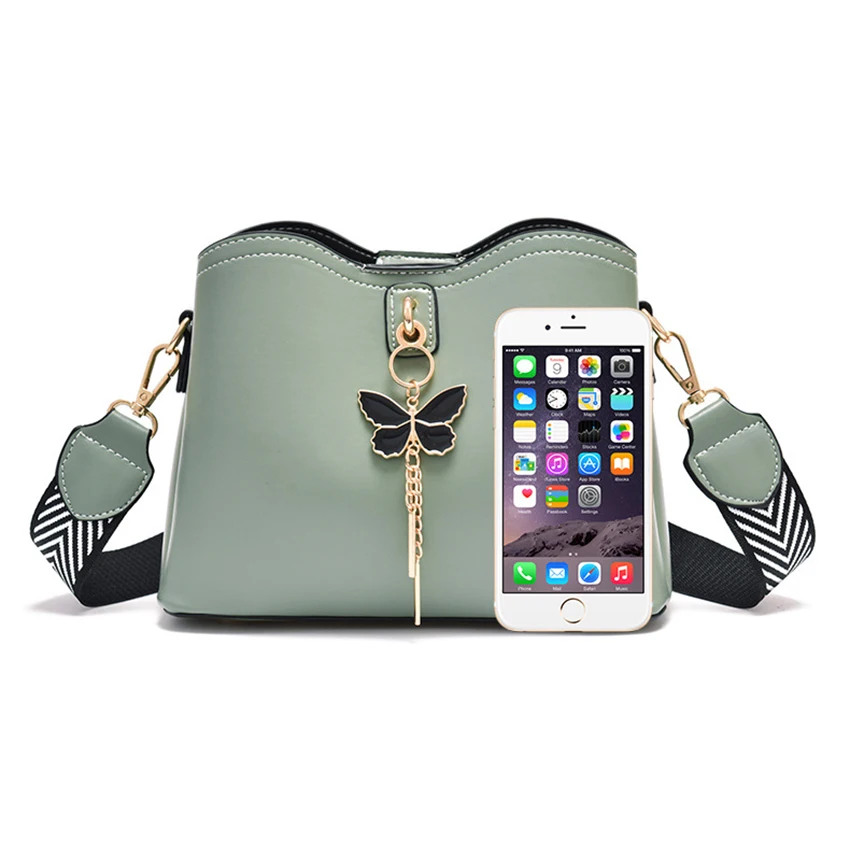 

Fashon Women's Bucket Shoulder Bag Butterfly Tassel PU Leather Weave Strap Belt women Bag Luxury Messenger Bag