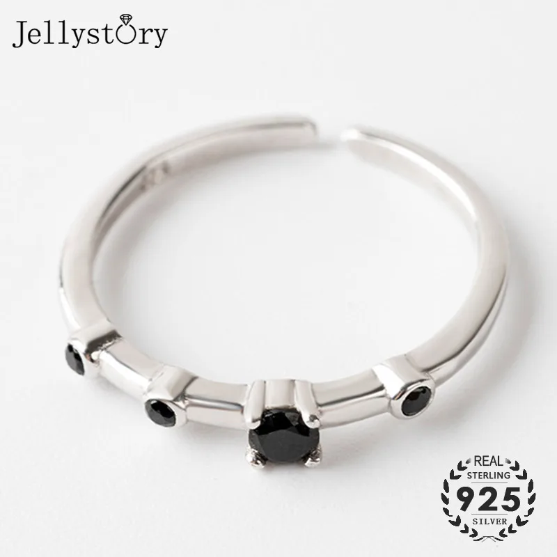 Модные открытые кольца Jellystory из серебра 925 пробы с обсидиановыми драгоценными