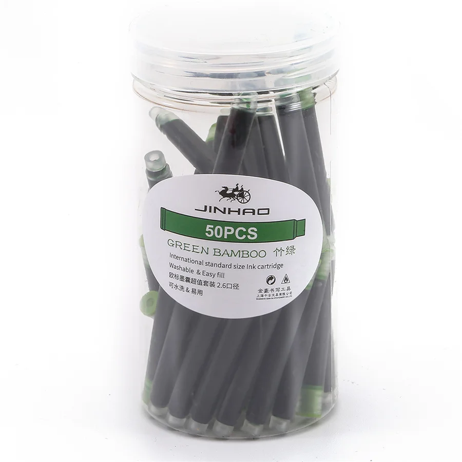 Bamboo Greem 50 шт цветные чернильные картриджи, коробка для перьевая ручка Jinhao 2,6 мм, международный стандарт, сменные канцелярские принадлежности для офиса и школы A6612 - Цвет: Bamboo Greem