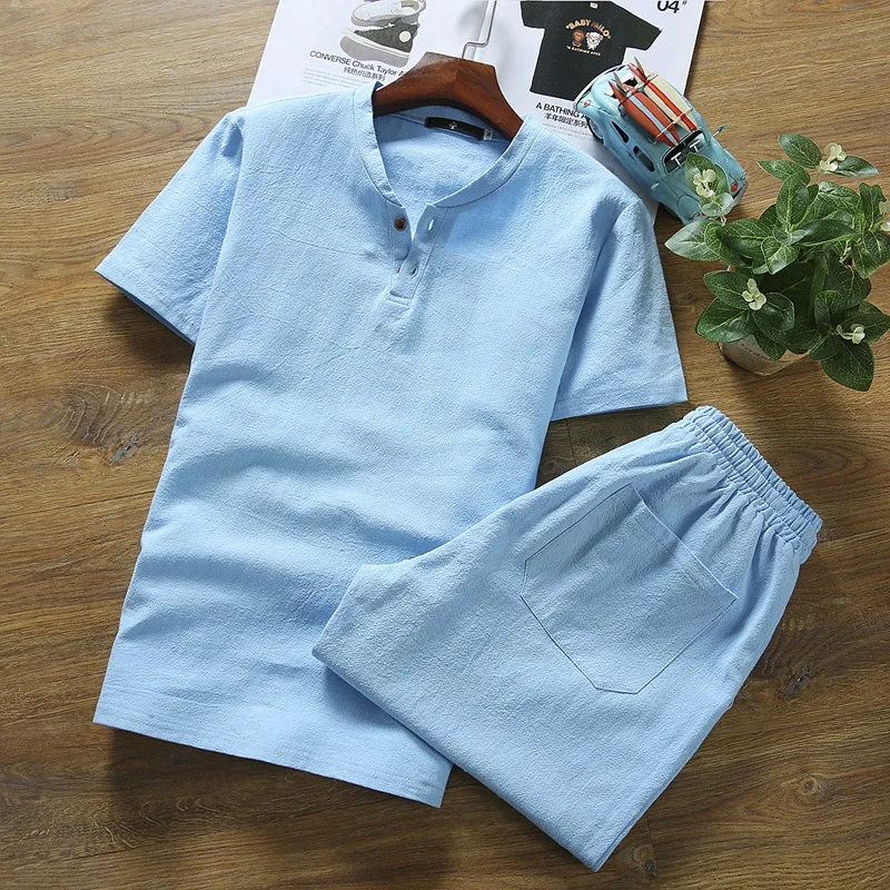 

Men Set Summer 2021 Casual Male Tracksuit Clothing Fashion Vintage Short Sleeve O-Neck TShirt + Shorts Quick Drying 2 Piece Sets