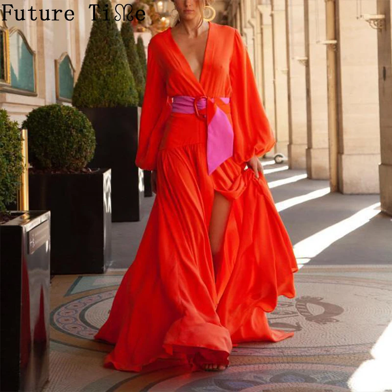 Женское длинное платье Future Time повседневное облегающее однотонное с v-образным