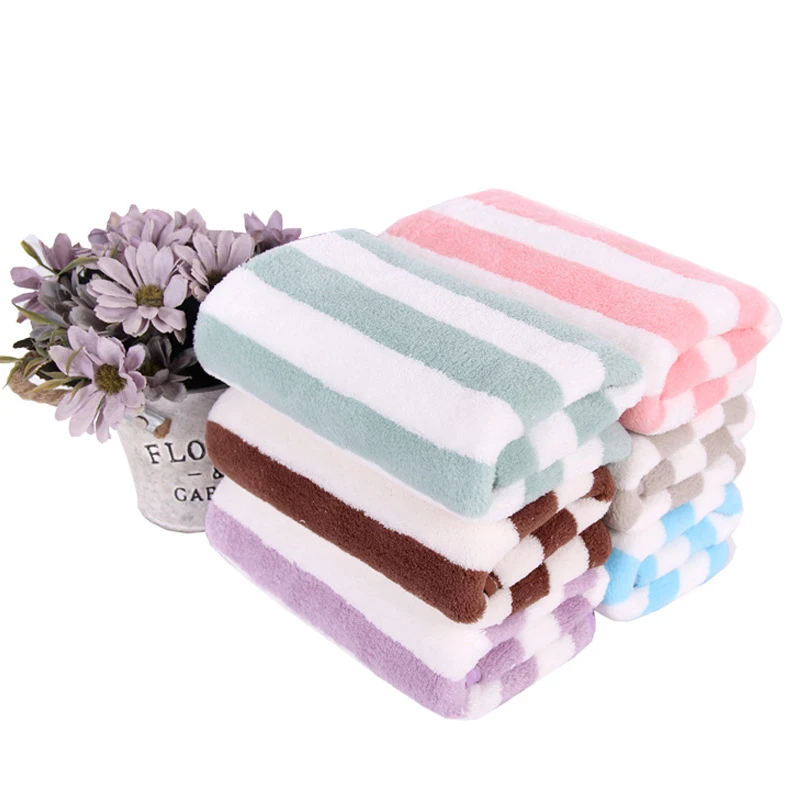 

Wide Stripe Bath Towel Beach Towel Coral Velvet Soft Household Large Bath Towel Can Be Worn And Wrapped For Lovers