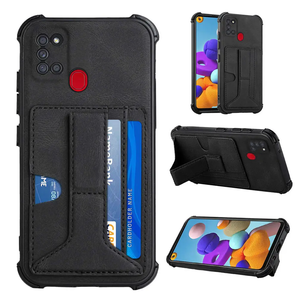 

Case For Samsung Galaxy A21S Leather Back Phone Case Card Slots Foldable Holder Shockproof Full Protective Cover For Galaxy A21S