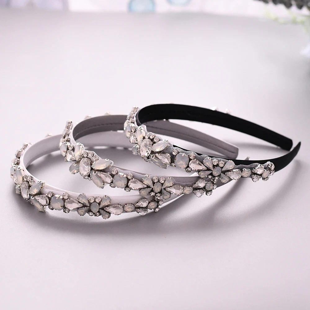 

TRiXY S384-FG Bridal Opal Diamond Wedding Hair Accessories Bridal Tiara Headpieces Silver Rhinestone Headband Baroque Hair Band
