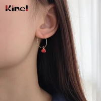 kinel authentic 925 sterling silver red cz love heart earrings for women korea simplicity silver earrings jewelry