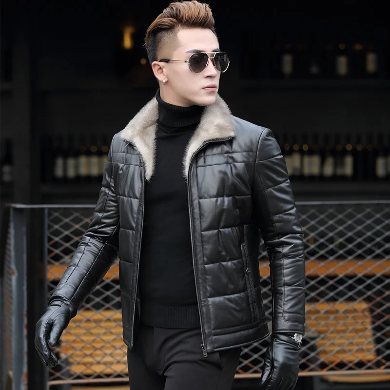 

Cashmere men's leather jacket middle-aged leather jacket plus velvet mink coat winter mink jacket