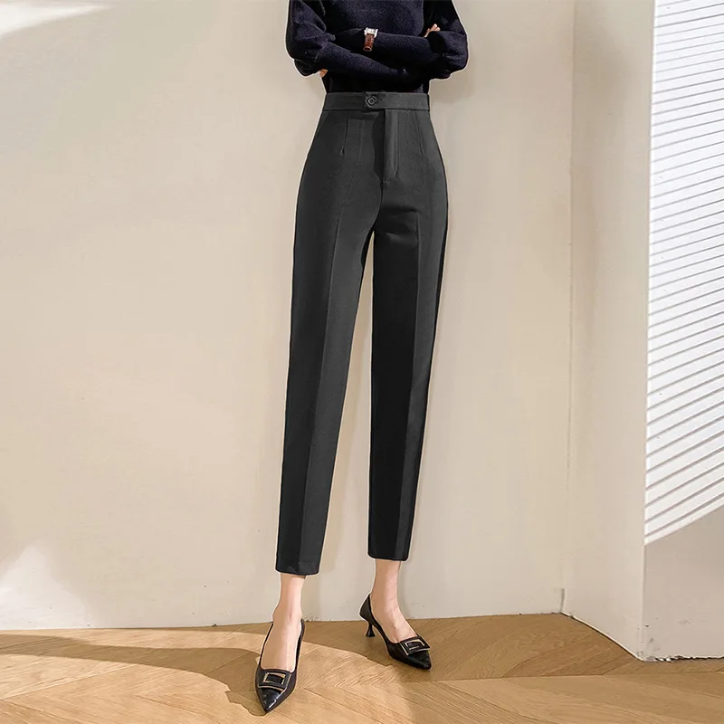 

Весенние штаны; Женская обувь в деловом стиле; Женские однотонные женские брюки с высокой талией, модные повседневные Прямые брюки для женщ...