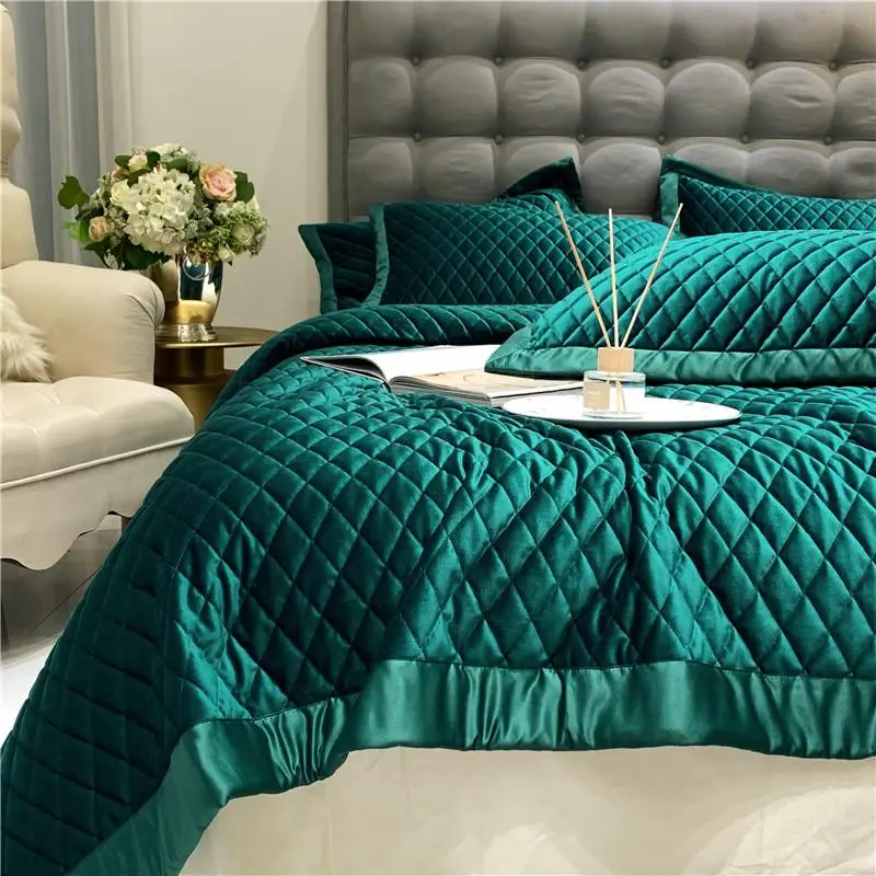 Роскошное мягкое шелковое бархатное флисовое стеганое покрывало зеленого