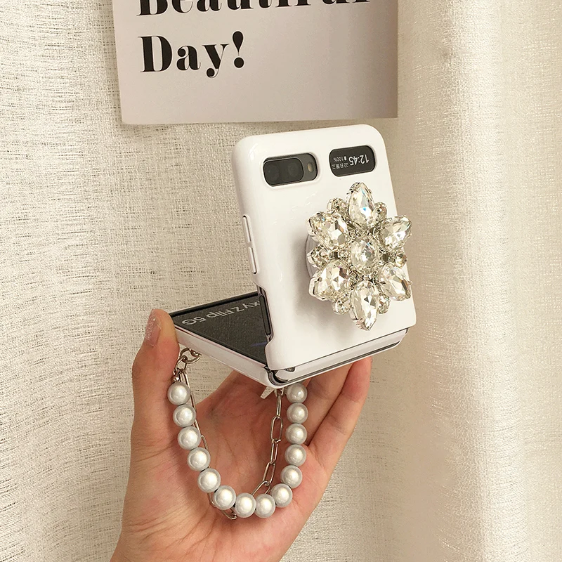 

Чехол с алмазным кронштейном для Samsung Galaxy Z, флип-чехол, задняя крышка, ремешок на цепочке, защитный чехол для Galaxy ZFlip, задняя крышка