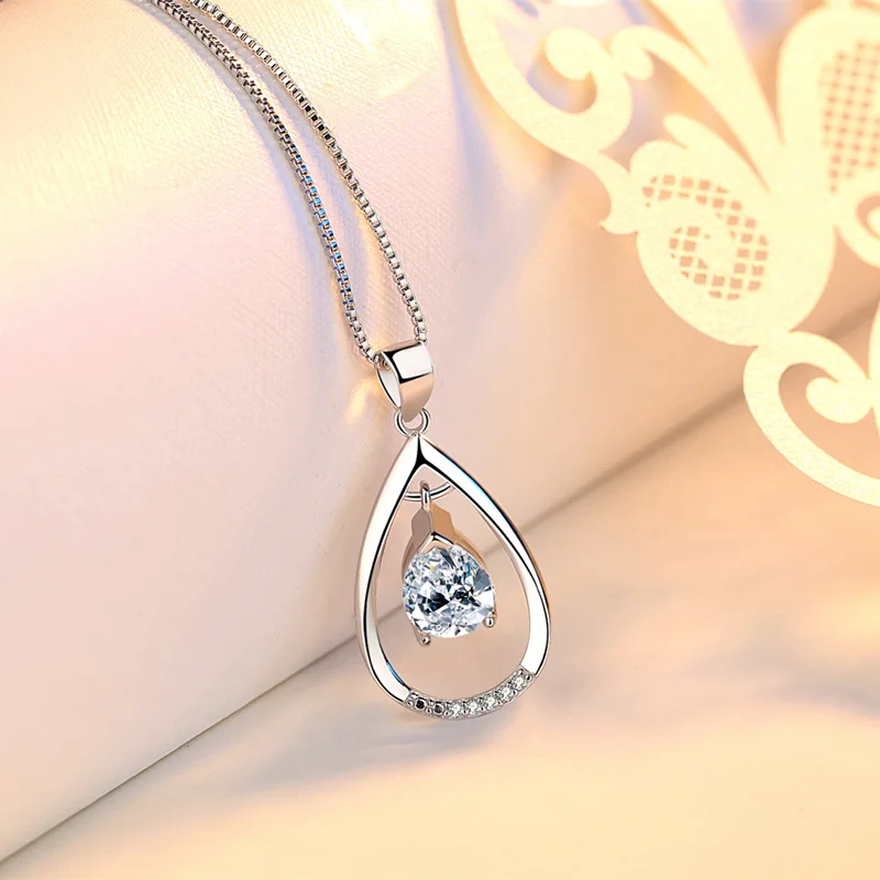 

New Fashion Pearl CZ Water Drop Pendant Necklace Charm For Women Wedding Party Jewelry Gift