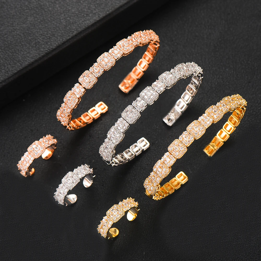 2 шт. Женский комплект из браслета и кольца с фианитами