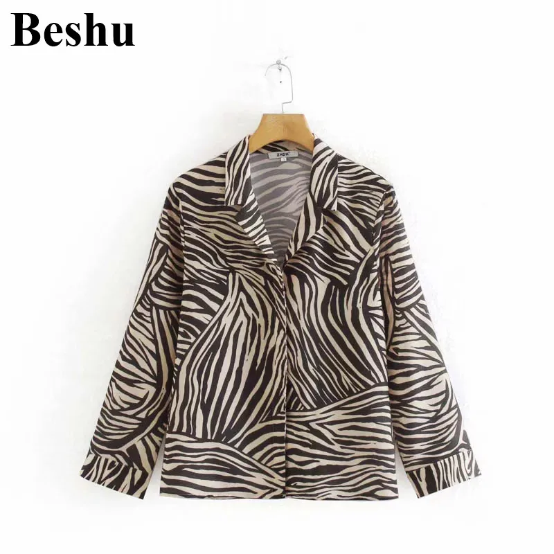 Модная блуза za осень 2019 новинка Зебра длинный рукав v образный вырез рубашка