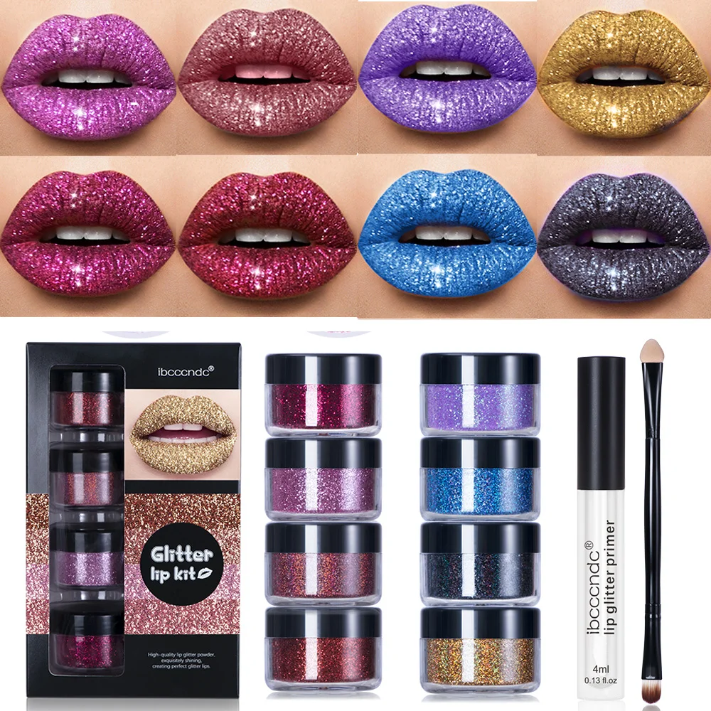 

4Color/Set DIY Glitter Liquid Lipstick Shiny DIY Lip Gloss Diamond Waterproof Long Lasting Lipgloss Kit with Eyes lips Brushes