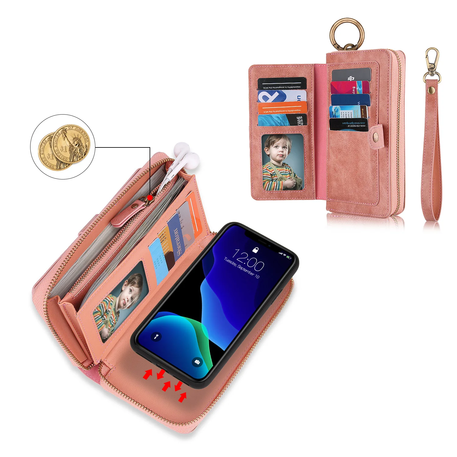 Многофункциональный кошелек на молнии чехол для телефона для iPhone 11 Pro Max съемный Флип кожаный ремешок чехол для iPhone 11 чехол s