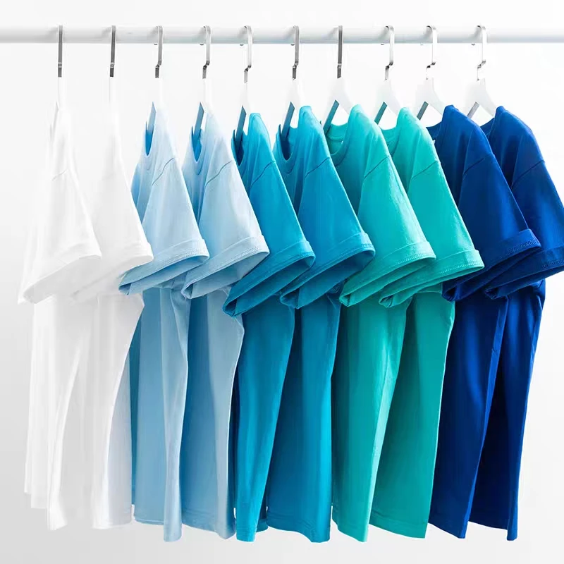 

Blue Tone Summer Autumn Small Fresh 100% Cotton Solid Color Simplicity T-Shirt Men Women Causal O-neck Basic Tees