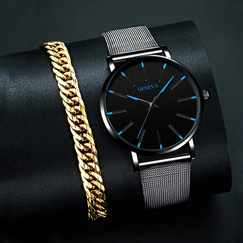 

2021 Mens Fashion Minimalist Bracelet Watches Luxury Stainless Steel Mesh Belt Quartz Watch Men Business Clock relogio masculino