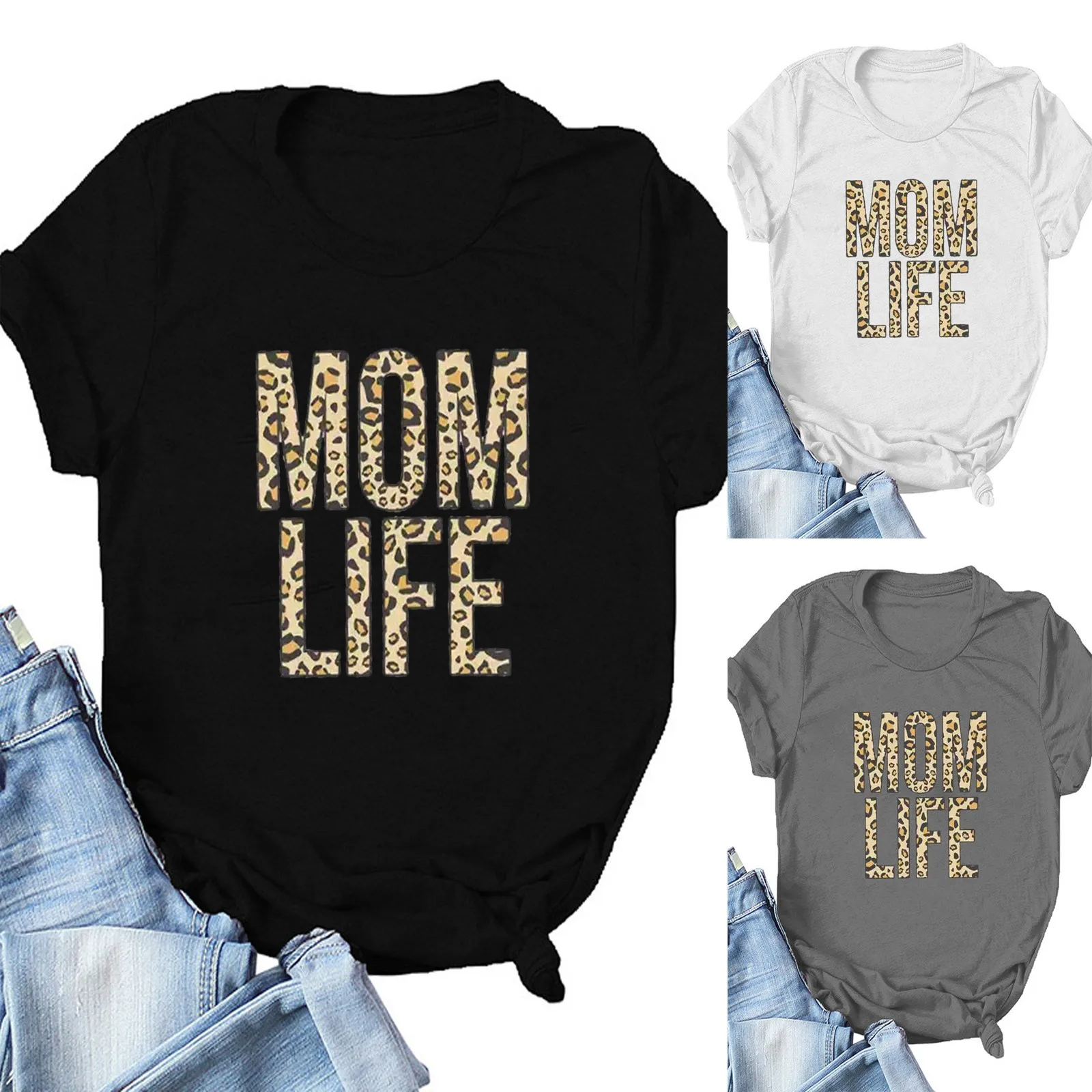 

SAGACE Simple Casual T-shirt For Women Mom Life Monogrammed Print Mother's Day Loose Short Sleeved Top футболка2021