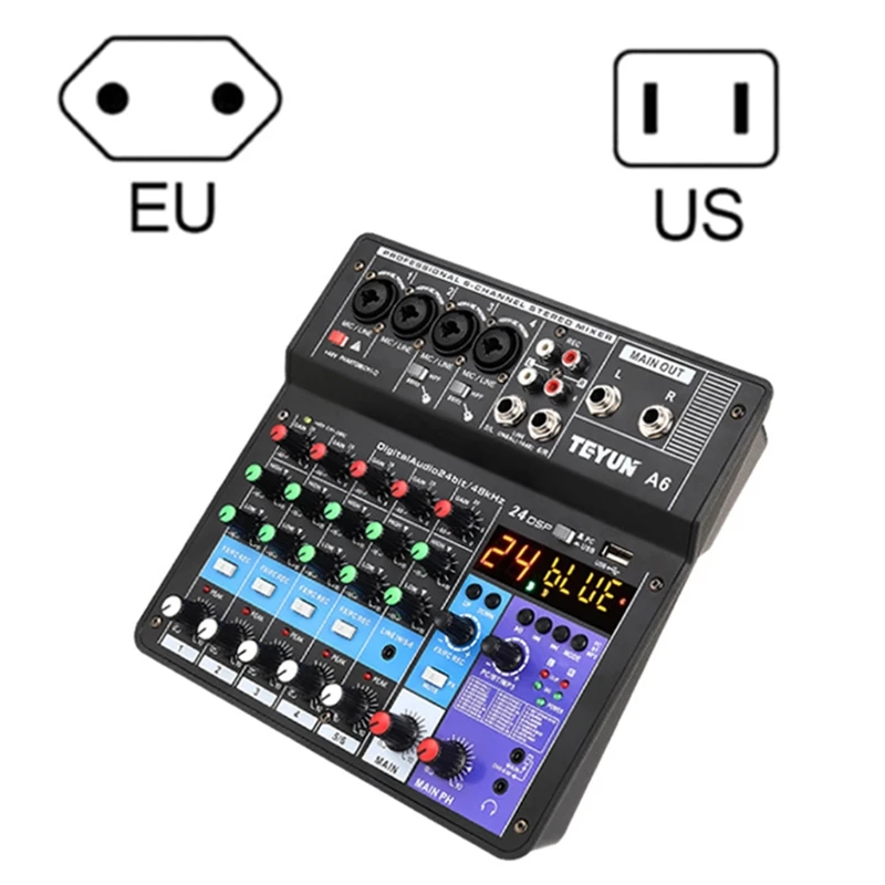 

Microphone Sound Mixer Sound Card Karaoke Mixer Audio Professional 6 Channel -Studio Audio Mixing Console Amplifier A08 21