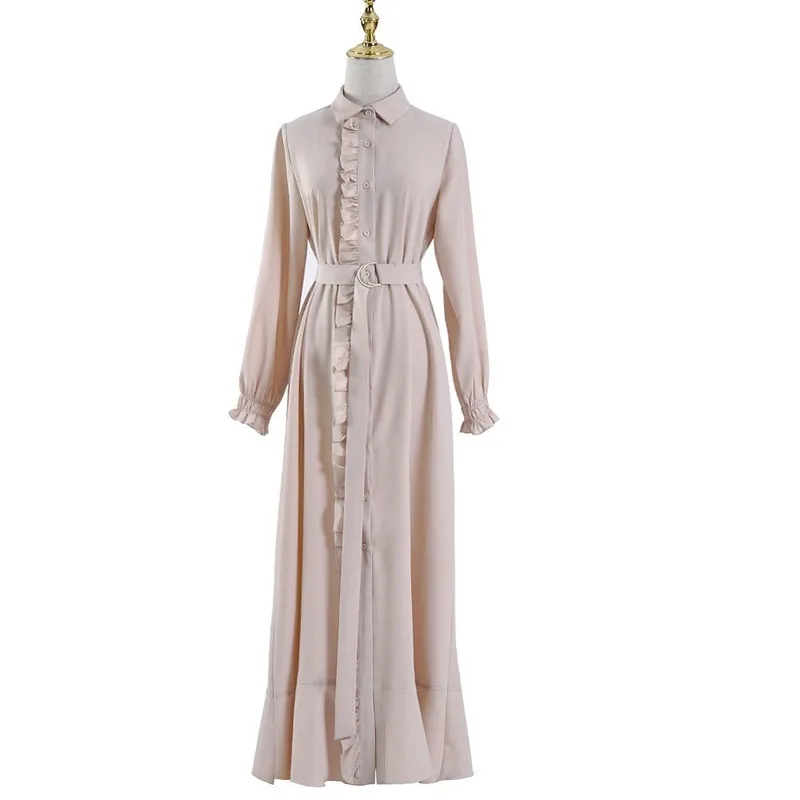 Arabic Islamic Dubai Kaftan Abaya Middle Eastern Muslim Moroccan Rufflse Dress Turkey Elegant Casual Femme | Женская одежда