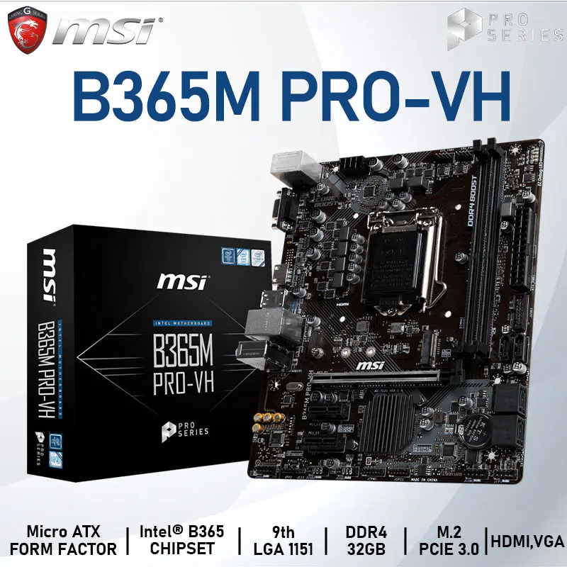 

Материнская плата LGA 1151 MSI B365M PRO-VH Intel 8th 9th-Gen DDR4 32GB M.2 PCI-E 3,0 B365 Placa-MOM 1151 Micro ATX Desktop Intel B365