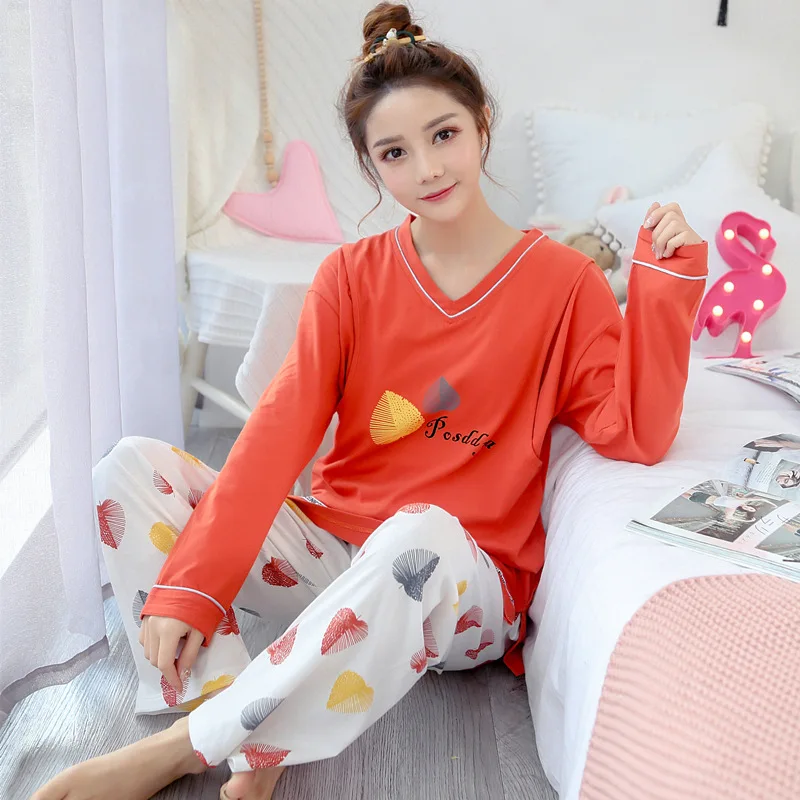 Комплект женских пижам с круглым вырезом Хлопковая пижама mujer полная Пижама для