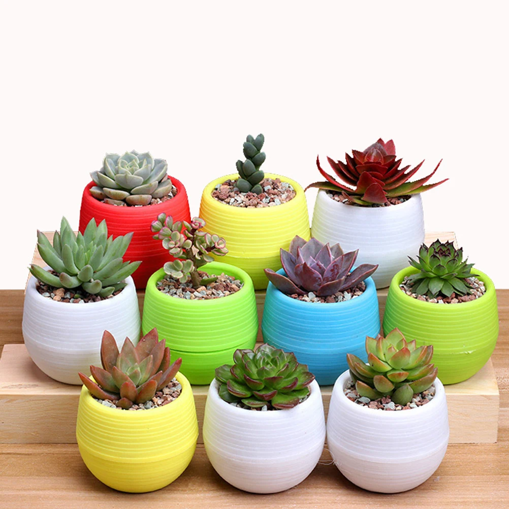 Мини цветочный горшок пластиковый круглый зеленый для сада офиса дома