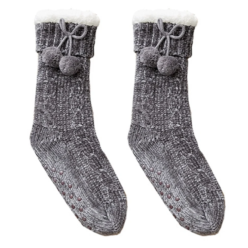 

Thickening Plus Velvet Floor Socks Cute Plush Ball Snow Socks Soft Elastic Indoor Sleeping Socks Women Men Solid Color Warm Sock