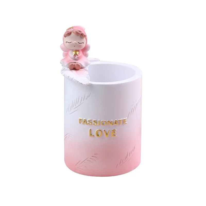 

Creative Storage Pen Holder Cartoon Girl Decoration Home Decor Kawaii Resin Embellishments Bedroom Living Room Desktop Supplies