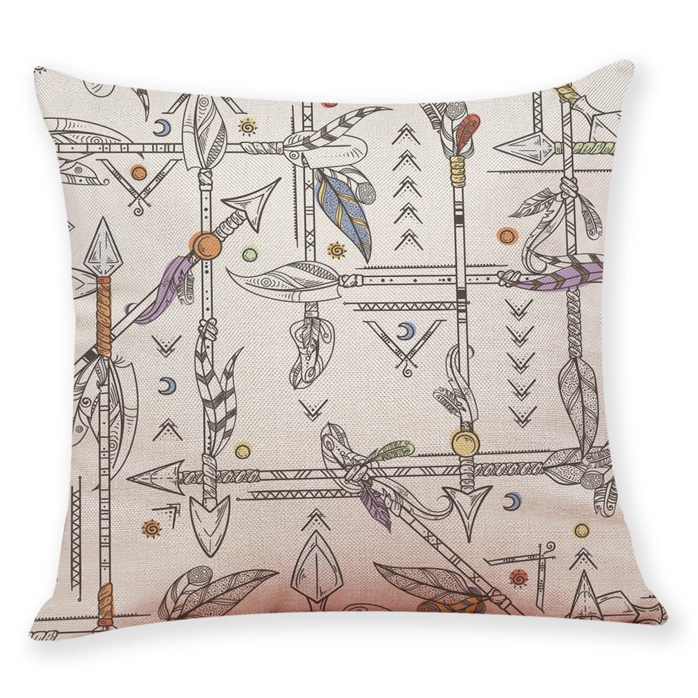 

18x18 Inch Cushion Covers Decorative Pillowcase for Home Sofa Bedding Couch Cotton Linen Arrowhead Printed Pillow Covers