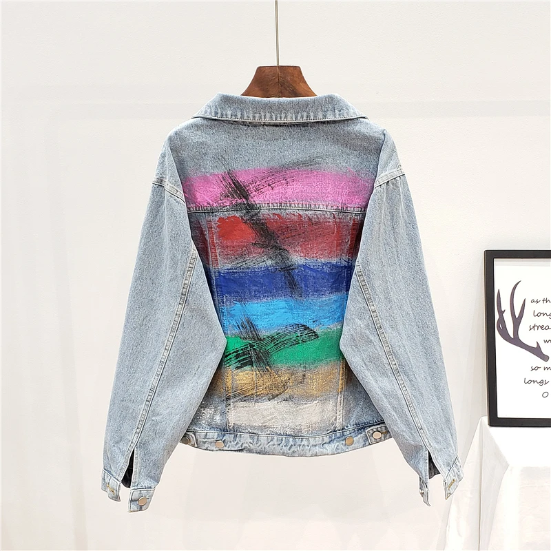 Новые 2021 весенние вареные в винтажном стиле размера плюс на спине принт граффити