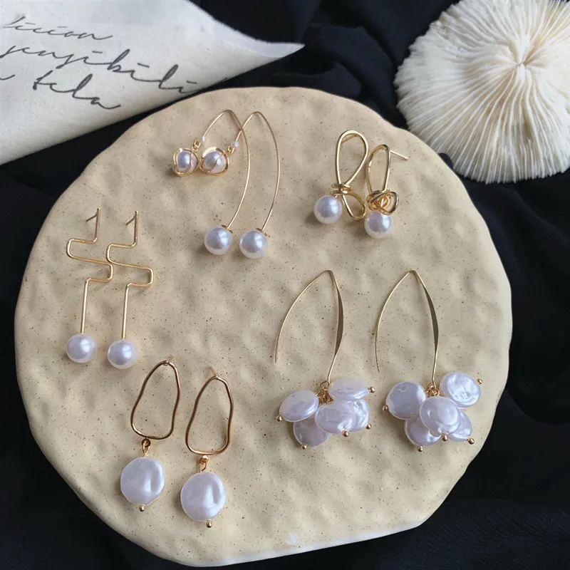 MuHan жемчужные серьги асимметричные геометрические металлические Длинные