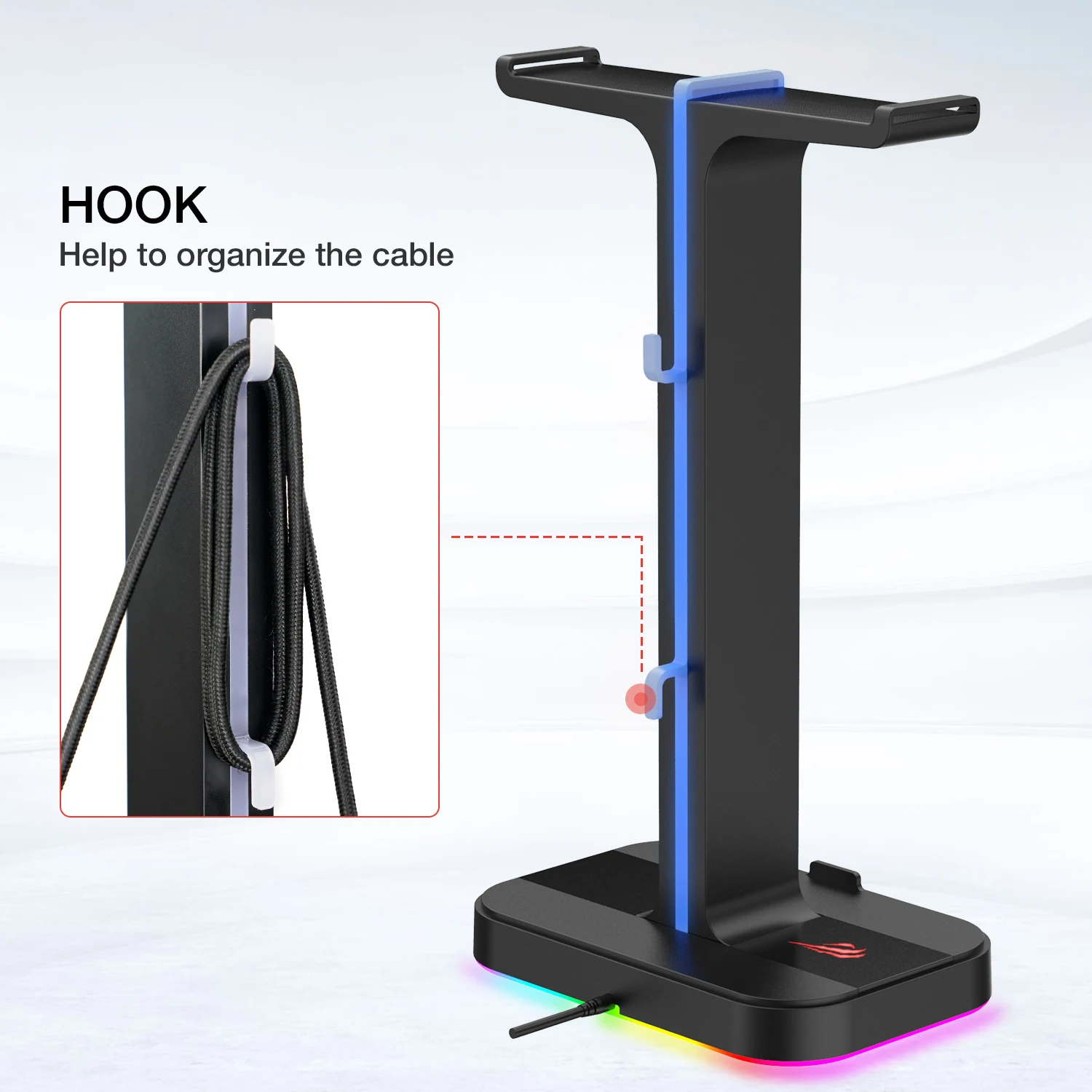 Havit RGB Gaming Headphone Stand Dual Headset Hanger with Phone Holder &amp 2 USB Charger for Desktop PC Game Earphone Accessories |
