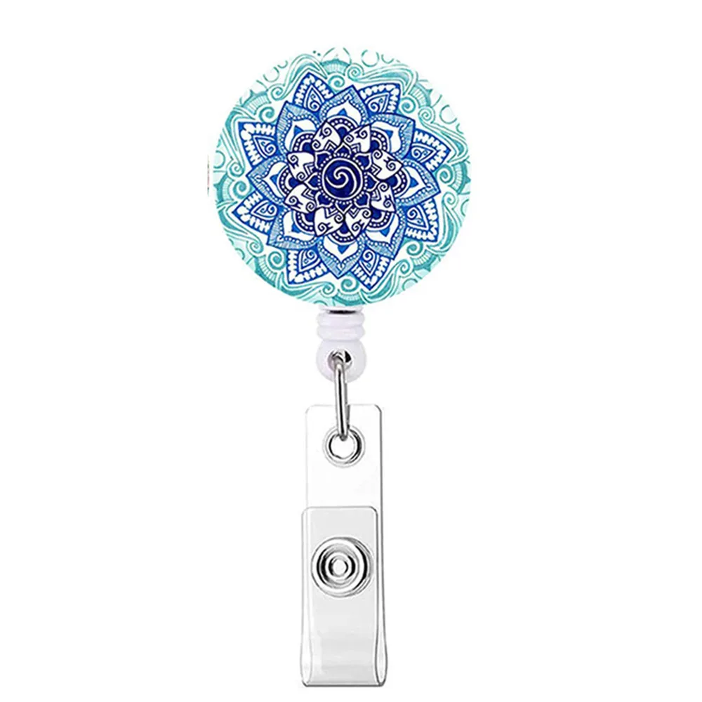 

Mandala Flower Retractable Doctor Nurse Badge Reel Fashion Id Badge Holder With 360 Rotating Alligator Clip wholesale