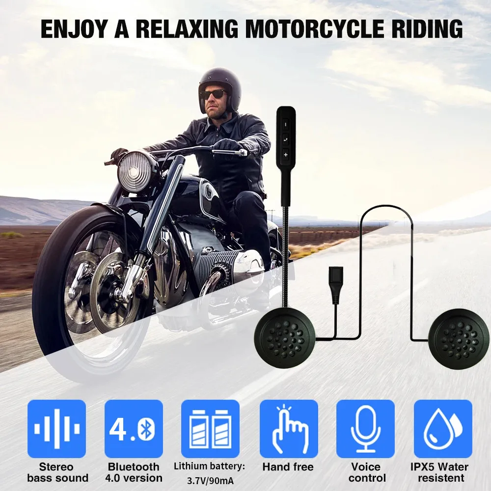 

BT8 Motorcycle Headset Stereo Bluetooth Helmet Earphone Wireless Handsfree Headphones Music Player For Motorbike Rider