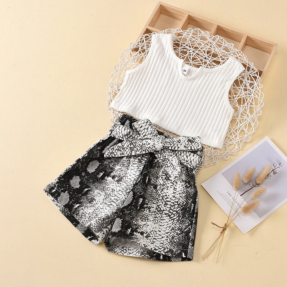 

Summer Kids Baby Girls Clothing Set Sleeveless Vest Top and Print Shorts Two-piece Suit Set