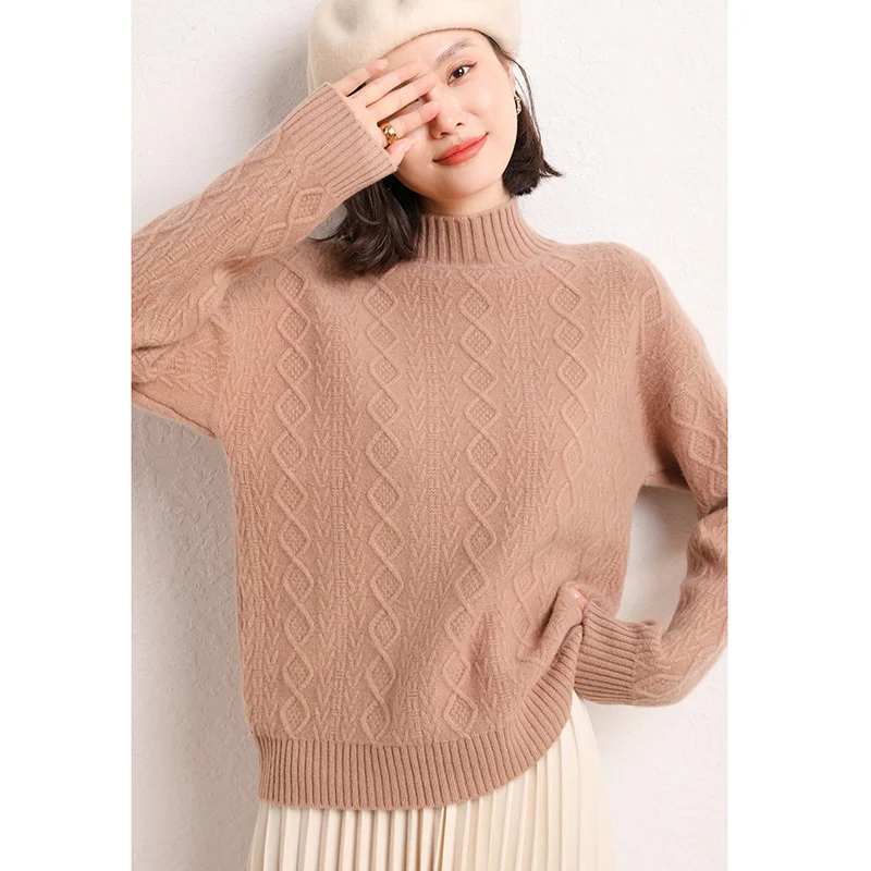 

Женский пуловер из 100%-ной шерсти, кашемировый свитер с высоким воротником, новая плотная трикотажная рубашка на осень и зиму, женский свитер