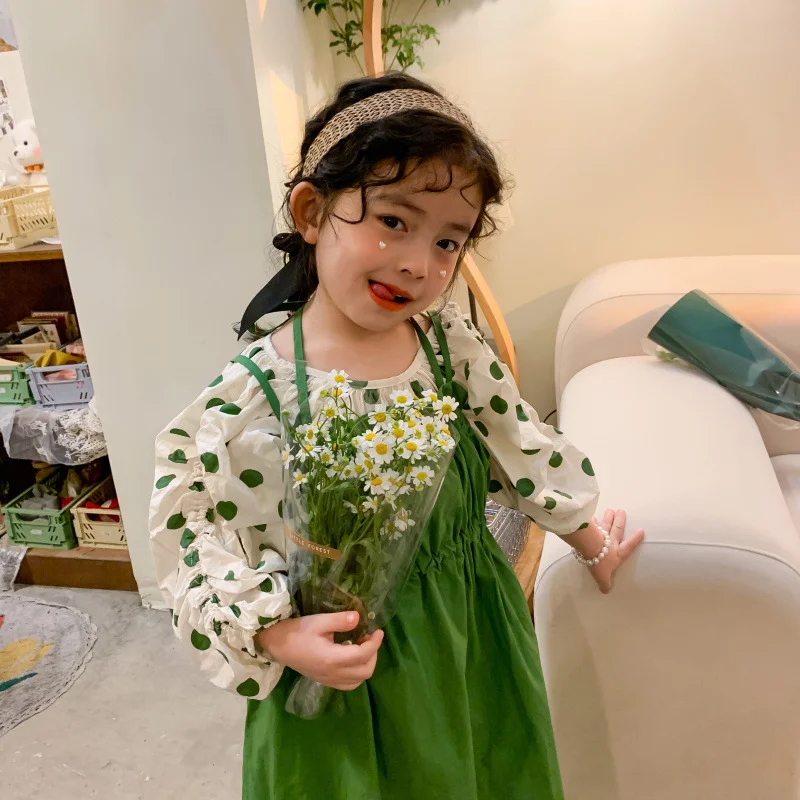 

Girls' bubble sleeve suit skirt children's princess skirt spring and autumn Korean version foreign style two-piece dress