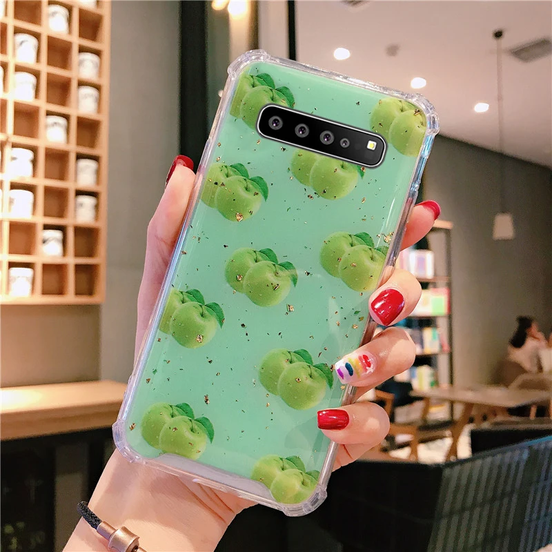 Shockproof Glitter Gold Foil Case For Samsung Galaxy S8 S9 Plus S10E S10 5G Note 8 9 Fruits flowers |