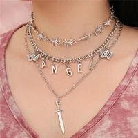 hi man three layer pendant angel spring petite devil killing knife kurdish blade dagger necklace women punk jewelry