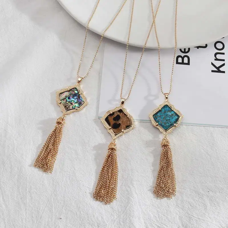 

Famous Brand Abalone Tassel Necklace for Women 2021 New Beads Chain PU Leather Snakeskin Kite Pendant Necklace Jewelry Wholesale