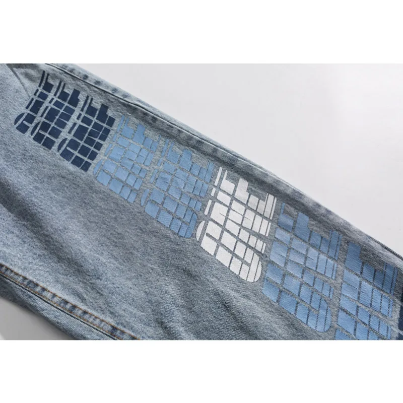 

Aolamegs Retro Men's Jeans Harajuku Baggy Jeans For Men Fashion Streetwear Gradient Letter Printed Pants Male Casual Denim Pants